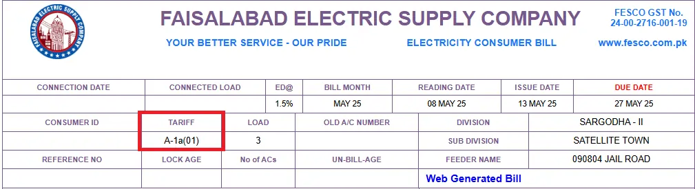 Home 12 Fesco Current Load/Tariff